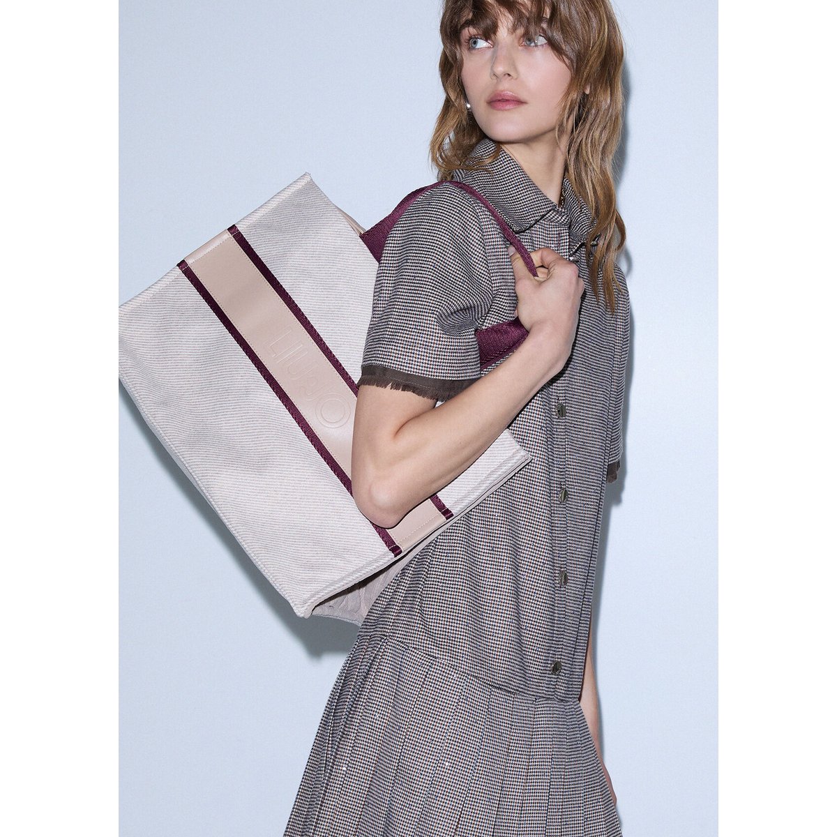 Sac tote grand format en drap de laine beige, LIU JO