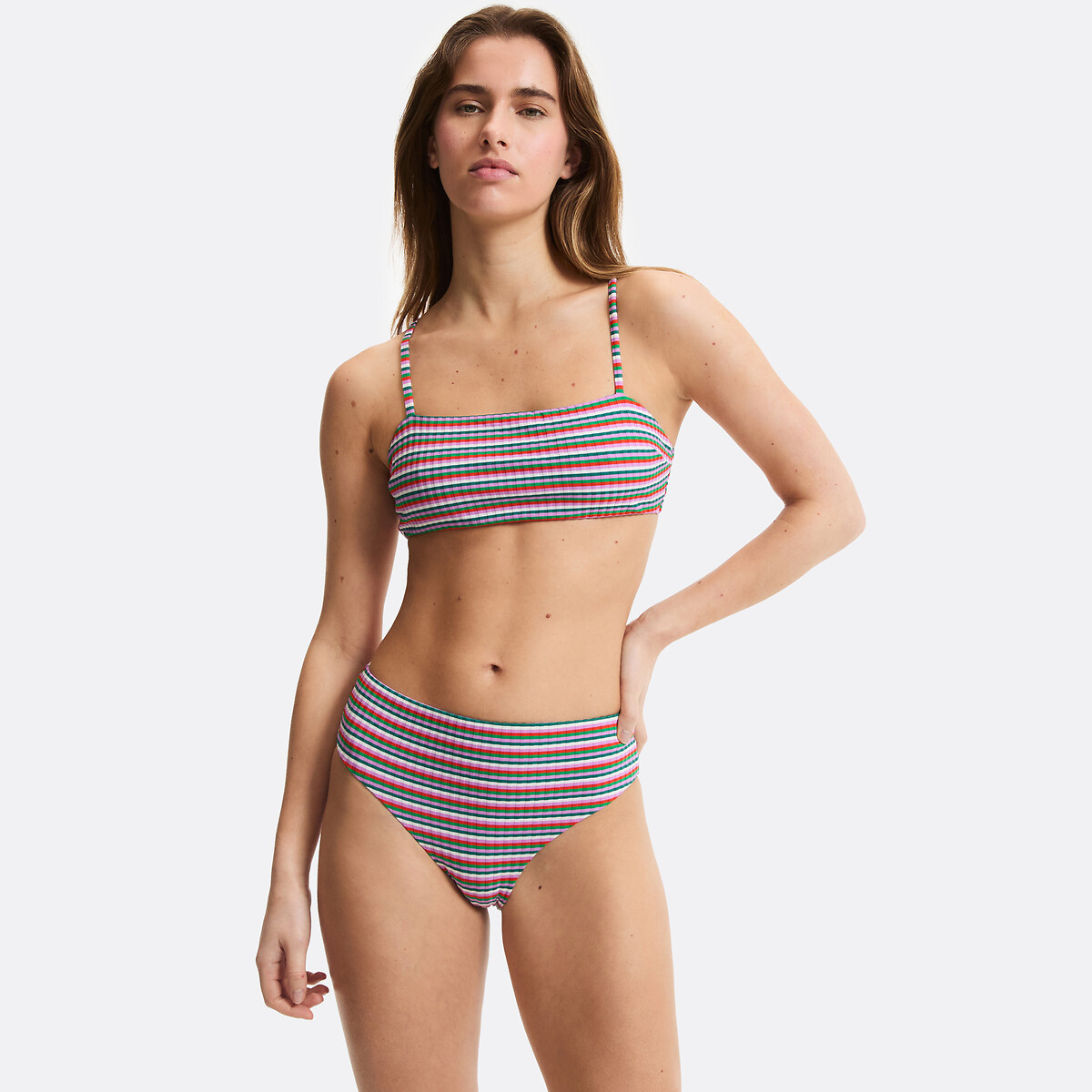 Slip bikini, a righe in maglia a coste piatte, Signature HELENA righe multicolore, LA REDOUTE COLLECTIONS