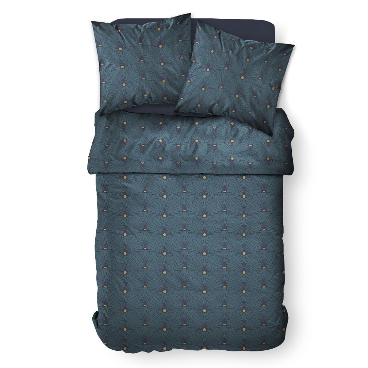 Parure de lit 2 personnes imprimé géométrique coton SUNSHINE LAETI bleu, TODAY