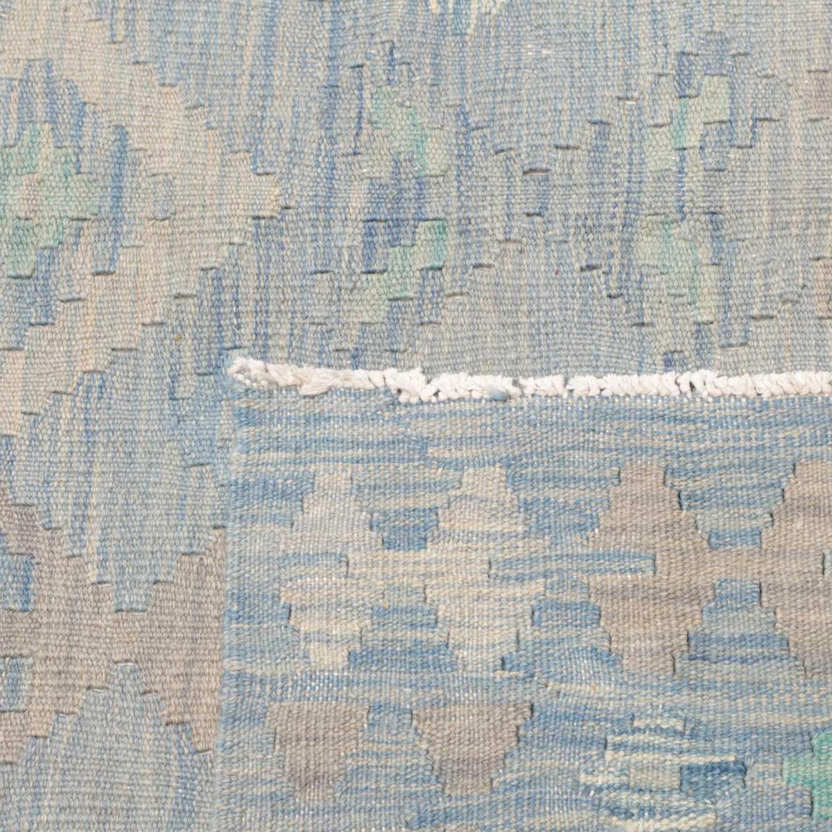 Tapis d'orient géométrique, tissé plat en laine, KILIM 13 bleu, beige, vert, UN AMOUR DE TAPIS