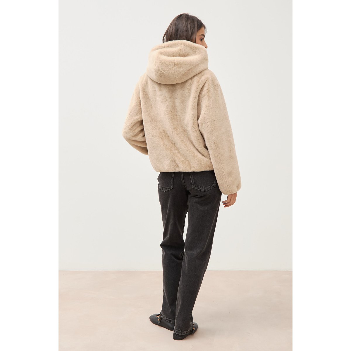 Blouson ample court col montant beige, BONOBO
