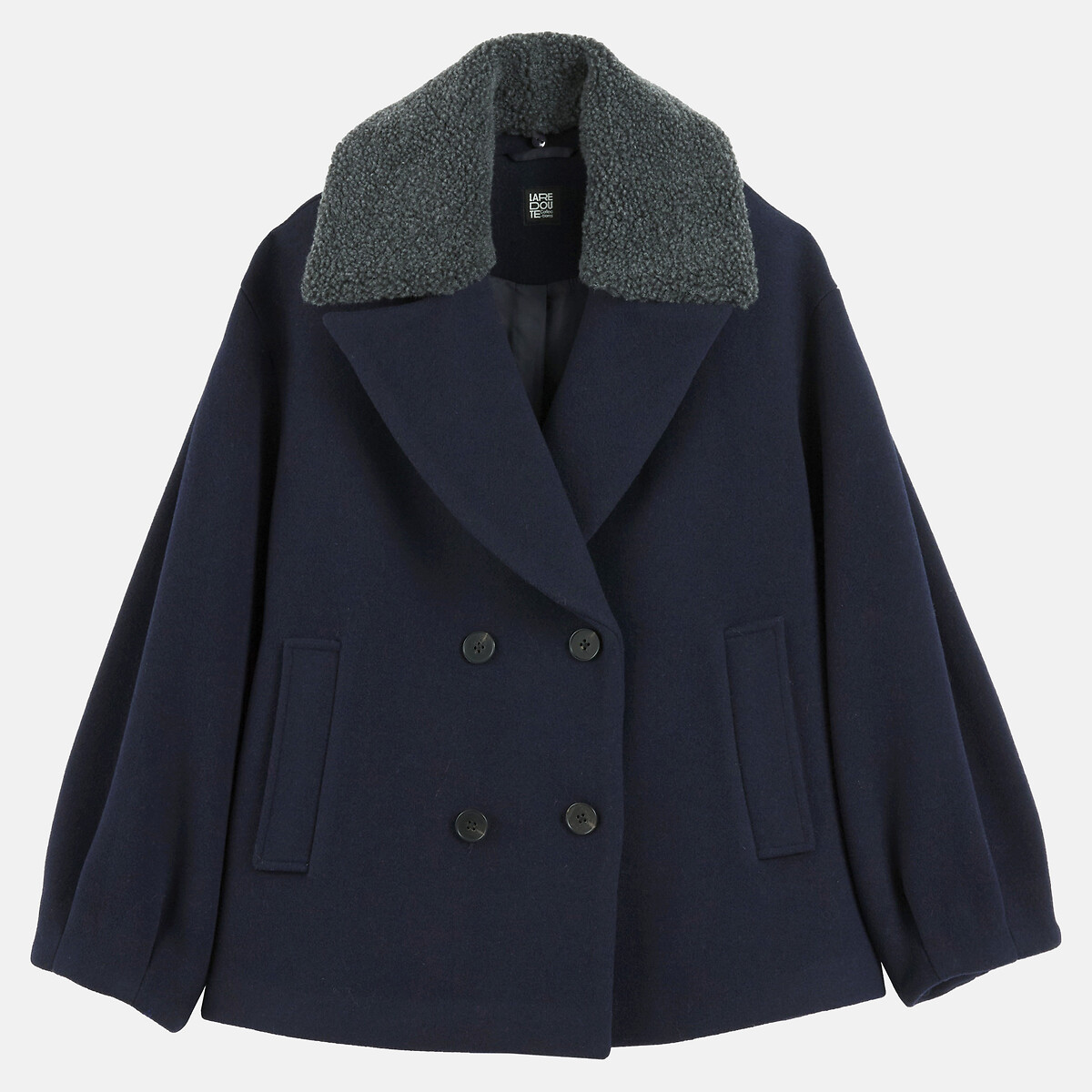Korte caban met sherpa-kraag marineblauw, LA REDOUTE COLLECTIONS