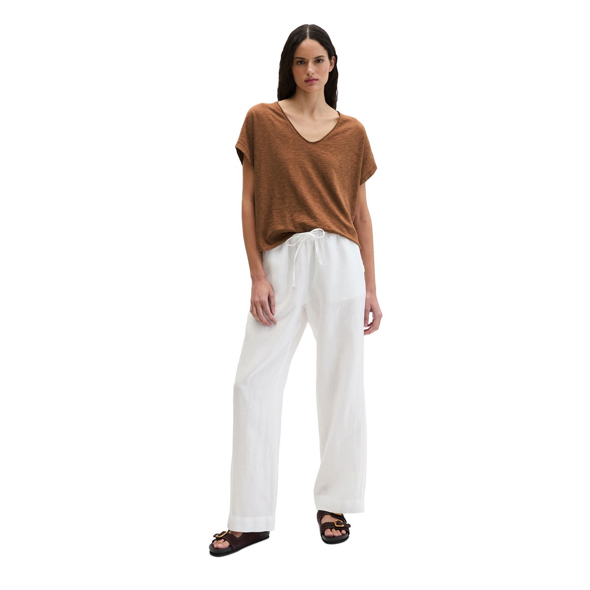 T-shirt loose en jersey slub marron, MARC O'POLO