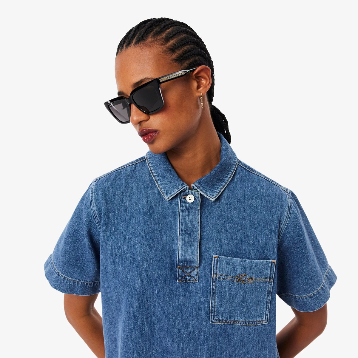 Robe polo oversize denim bleu-36l, LACOSTE