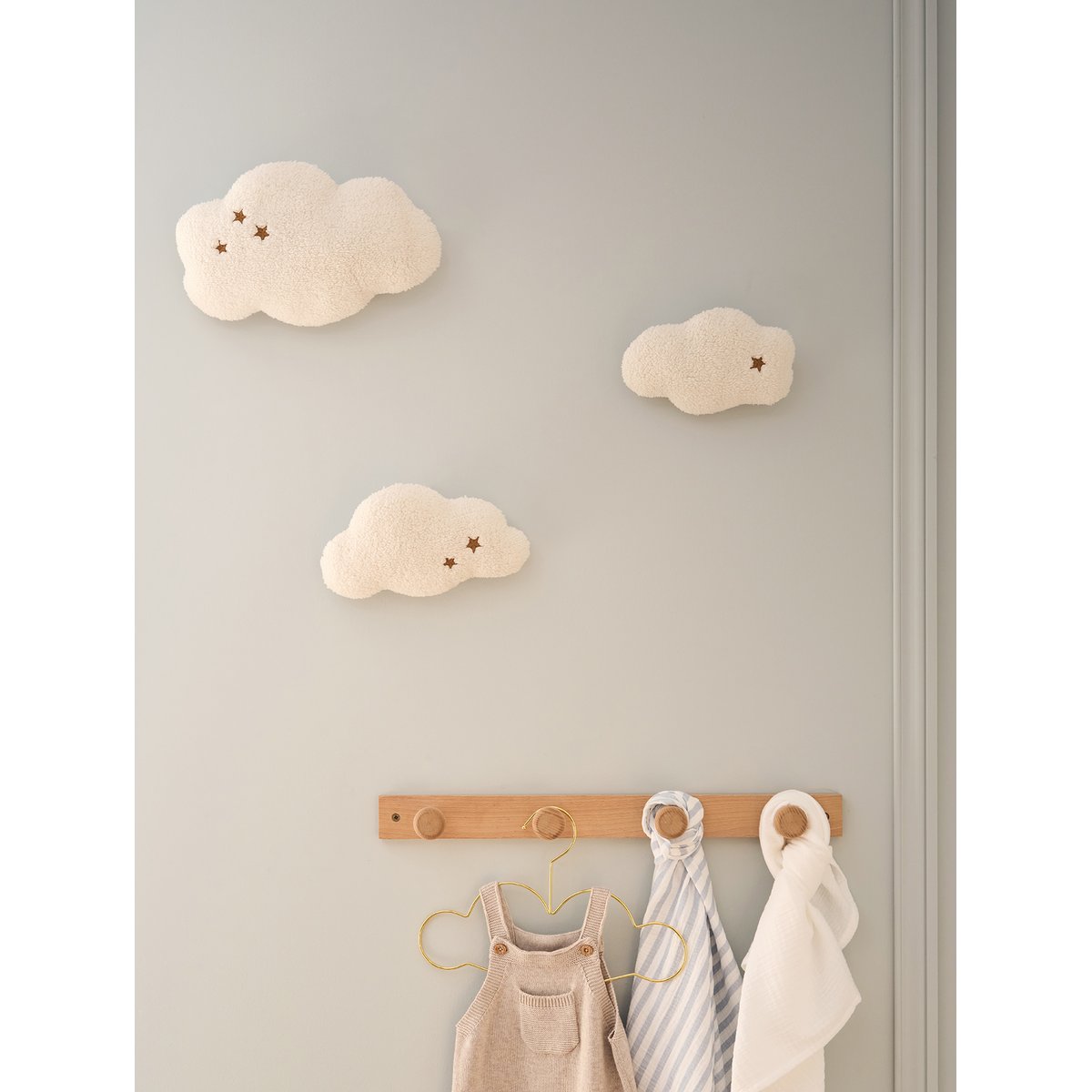 Lot 3 décorations murales nuages beige, VERTBAUDET