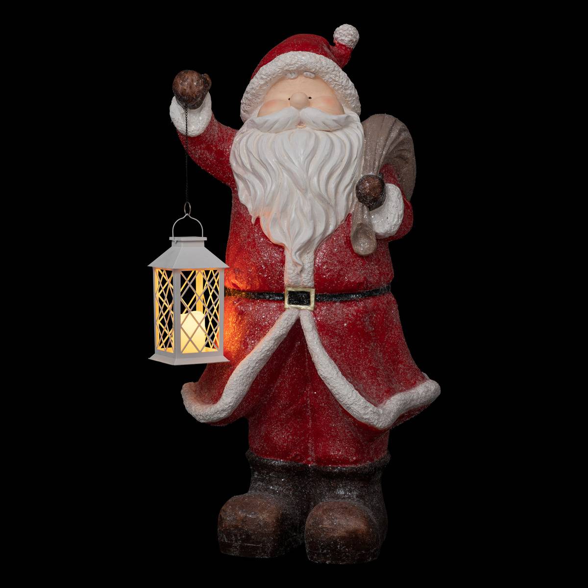 Père Noël avec lanterne en résine 1 lampe H119cm P rouge, FEERIC LIGHTS & CHRISTMAS