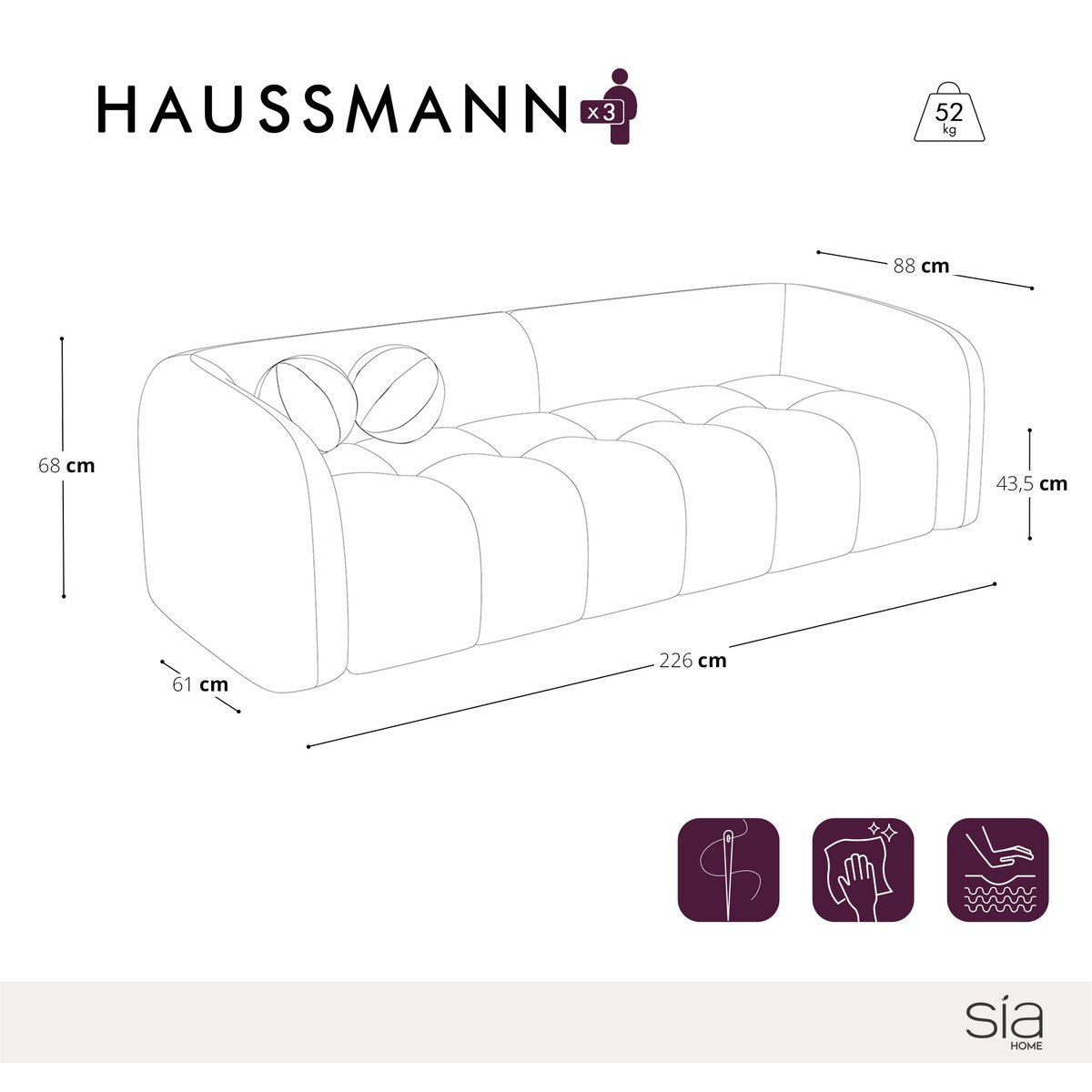 Canapé 3 places en velours texturé HAUSSMANN beige, SIA HOME