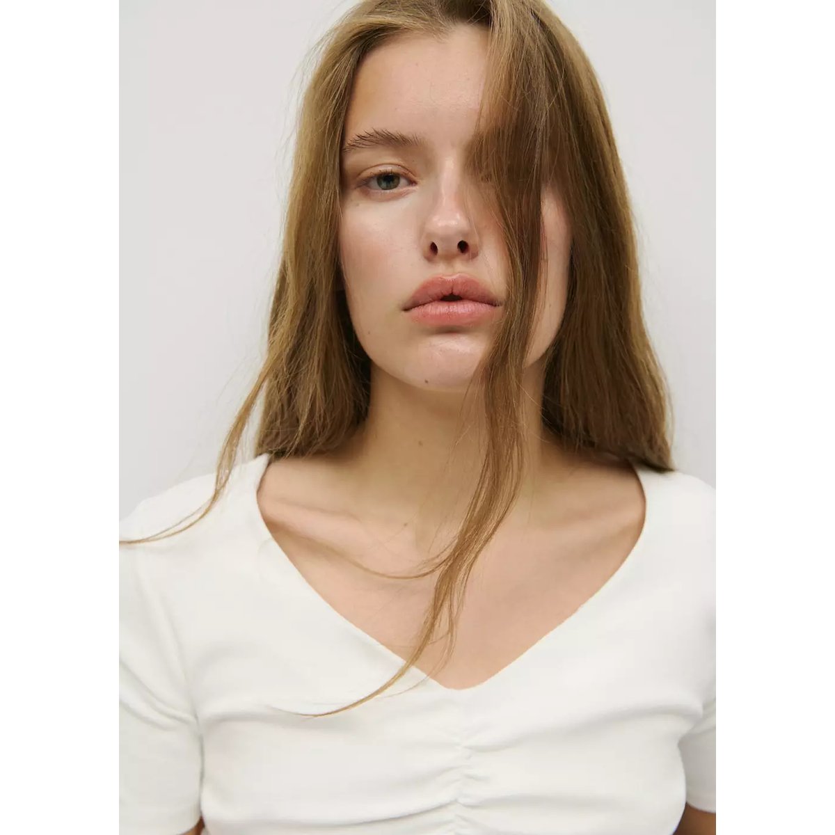 T-shirt coton drapé blanc cassé, MANGO TEEN