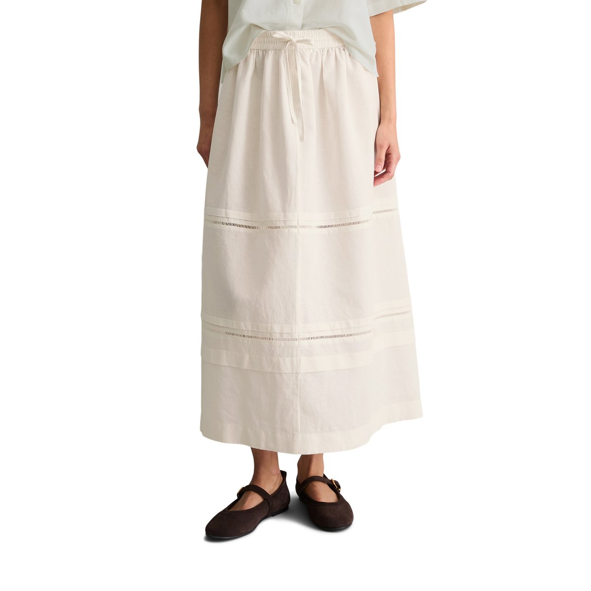 Jupe évasée regular en mélange de lin et de coton blanc, MARC O’POLO DENIM