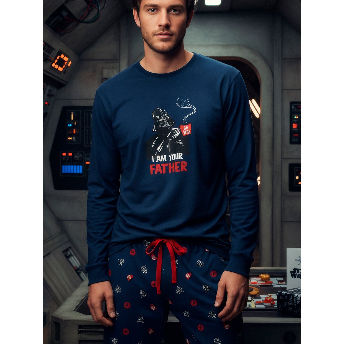 Pyjama pantalon top manches longues I Am Your Father Star Wars bleu, ADMAS
