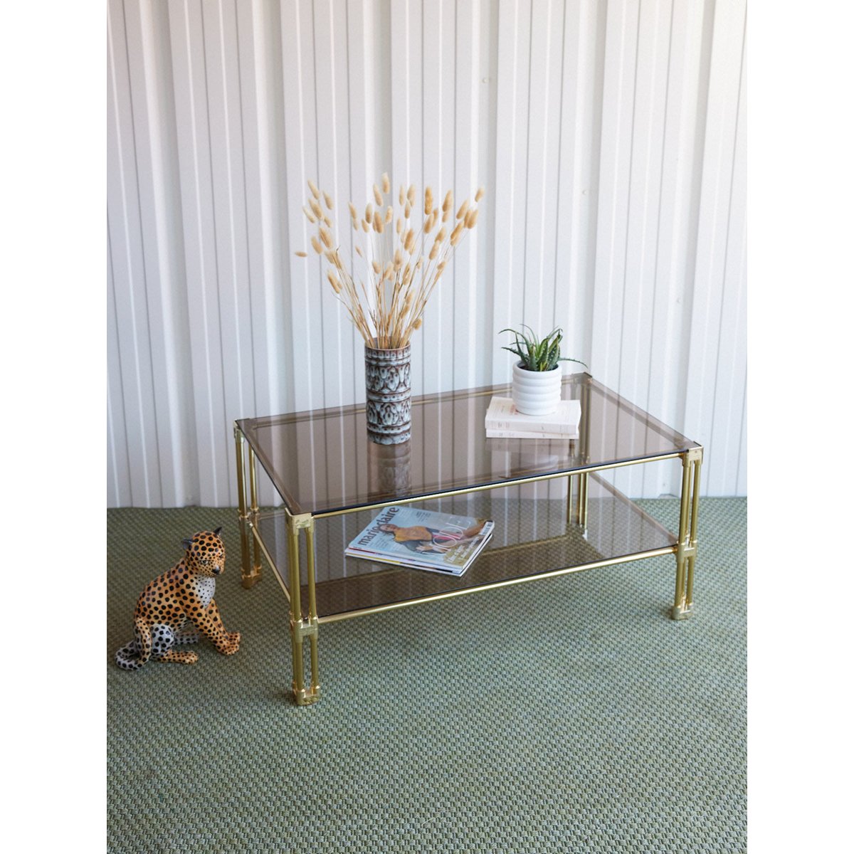 Table basse Hollywood Regency en verre fumé Donna N°1589 - Bon état fumé, DEBONGOUT