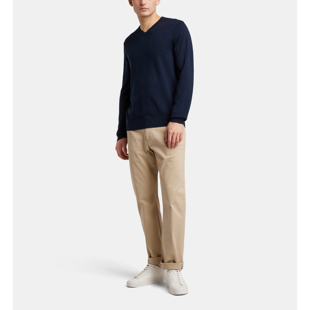 Pull droit terive col v laine mérinos responsable bleu marine, GALERIES LAFAYETTE