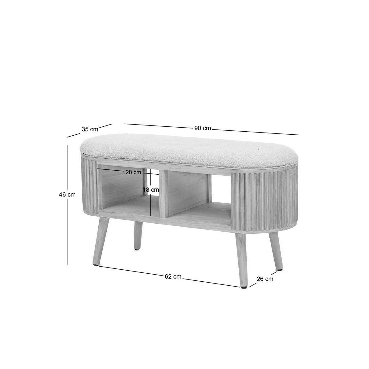 Banc avec rangement, rotin et velours, ISUMI beige, NORDLYS