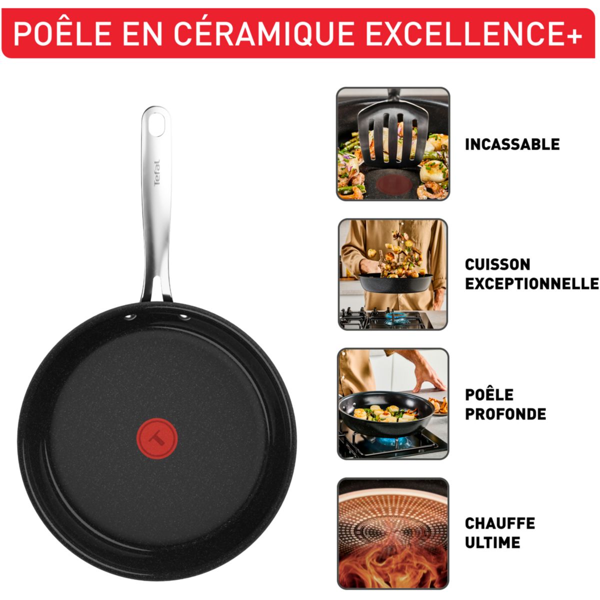 Poêle EXCELLENCE + CERAM 24cm noir, TEFAL