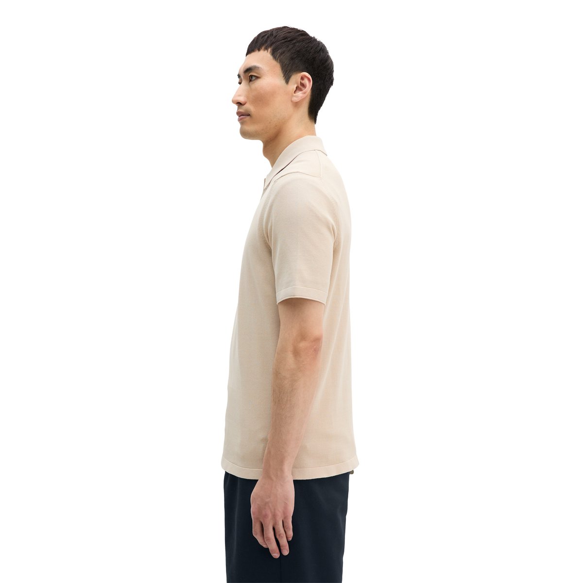 Polo en tricot régulier en coton biologique certifié beige, MARC O'POLO