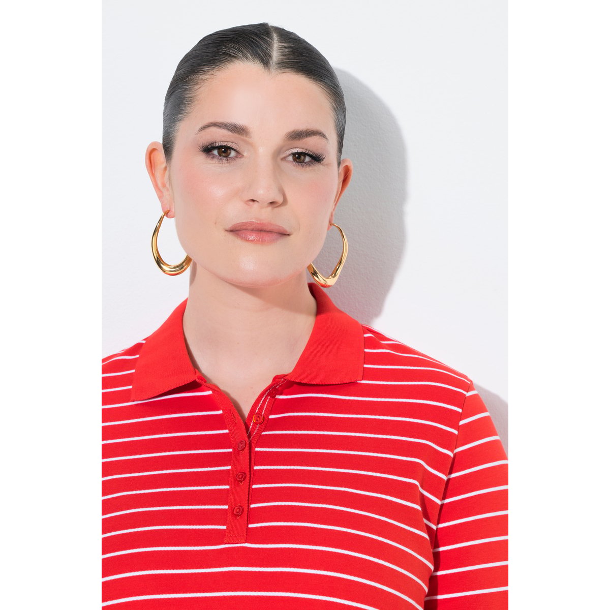 Polo rayé en coton pima rouge poivron, ULLA POPKEN