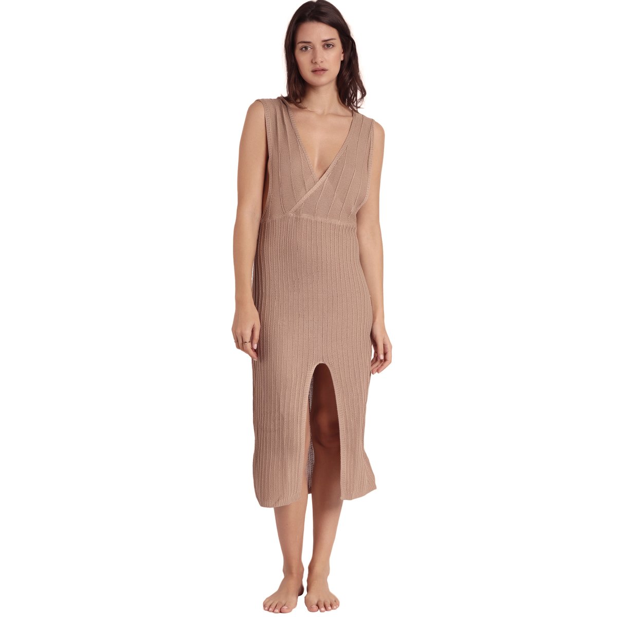 Robe longue de plage fendue Cool marron, ADMAS