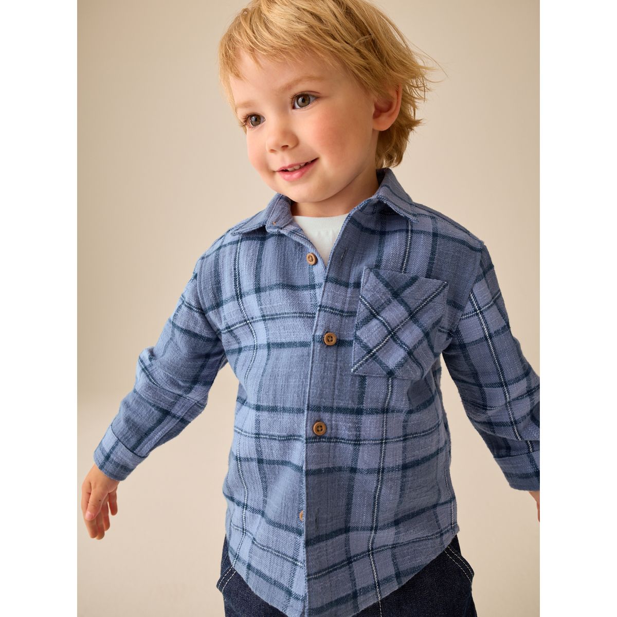 Chemise manches longues et t-shirt, 2 pièces carreaux bleus, NEXT