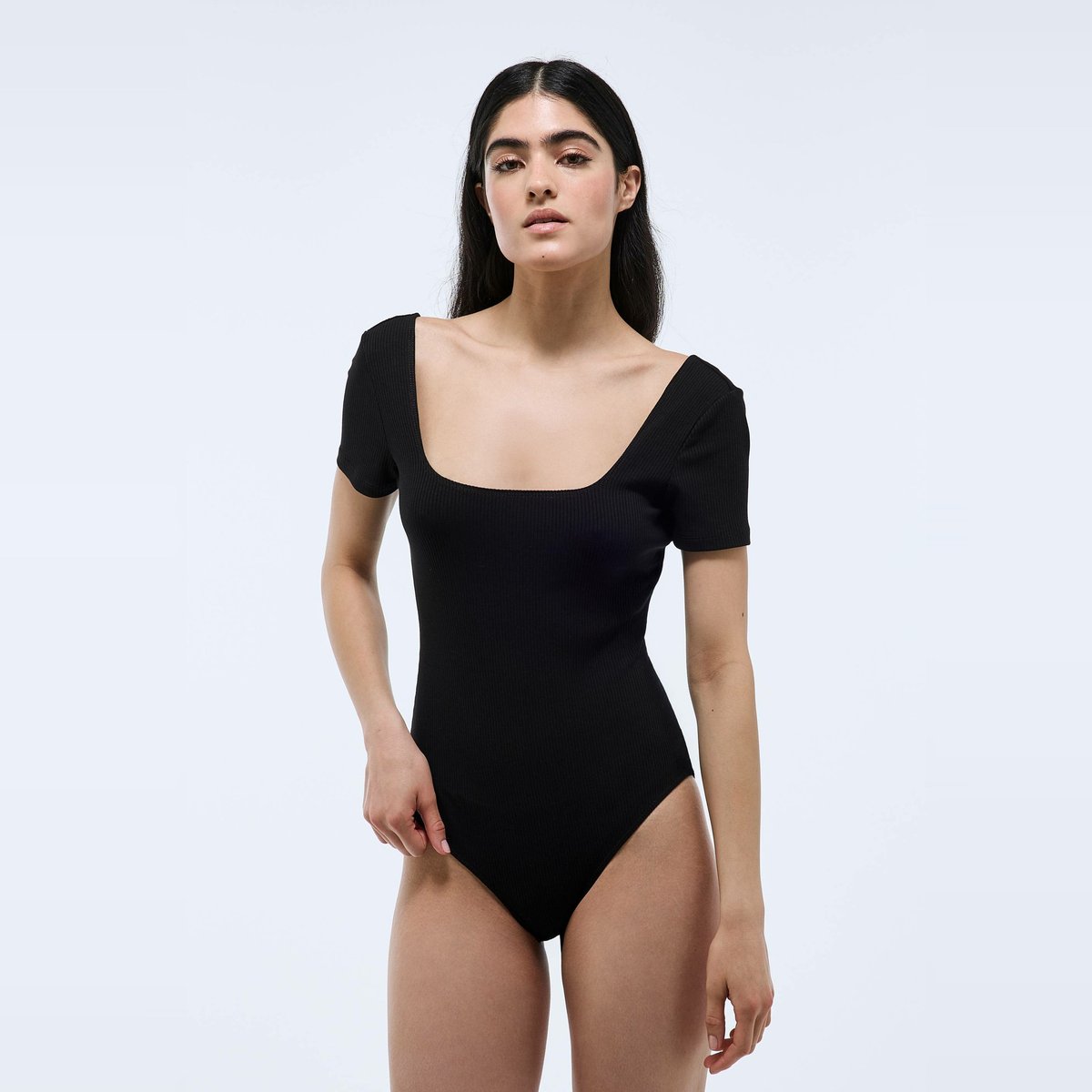 Body manches courtes côtelé noir, MONOPRIX