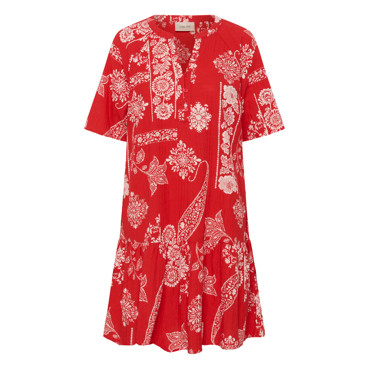 Robe rouge red ethnic print, CREAM