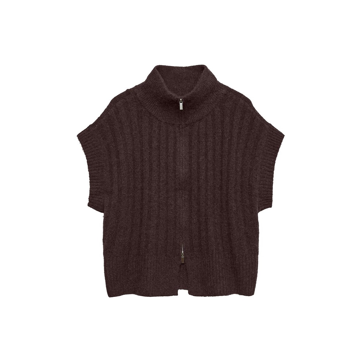 Gilet zippé à manches courtes marron chocolat, VERO MODA