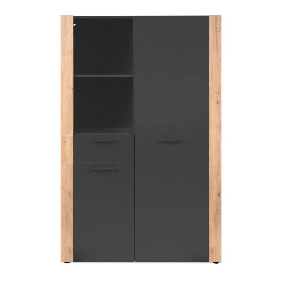 Buffet haut gris foncé 2 portes 1 tiroir ALVA bois naturel, PIER IMPORT