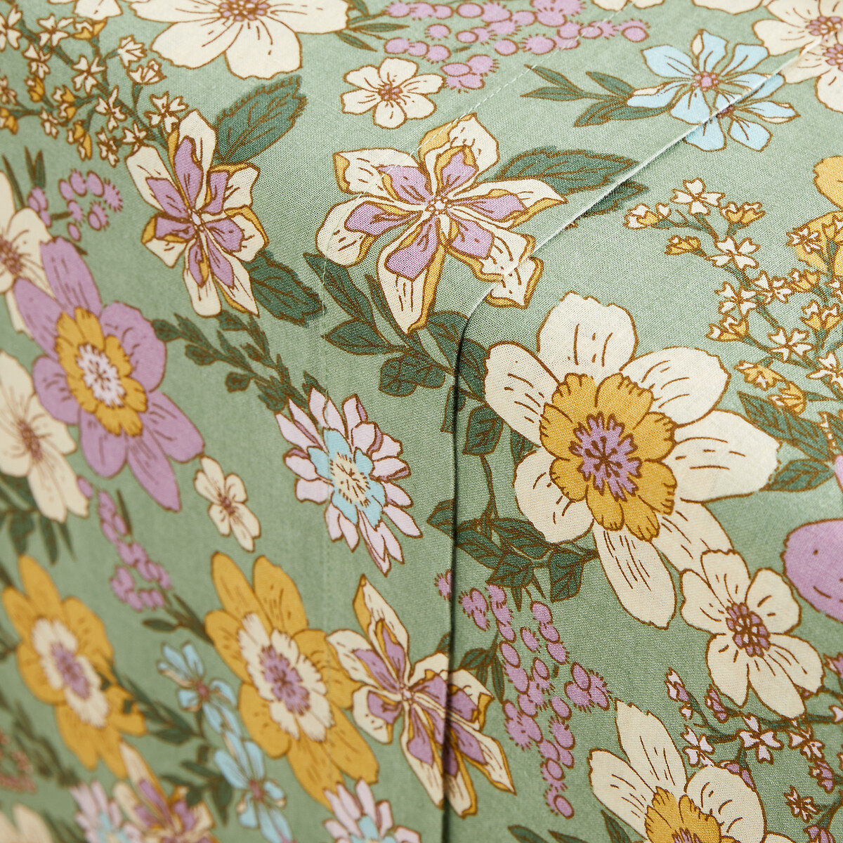 Plat laken in katoen/gewassen linnen, Rosemary groen bloemenprint, LA REDOUTE INTERIEURS