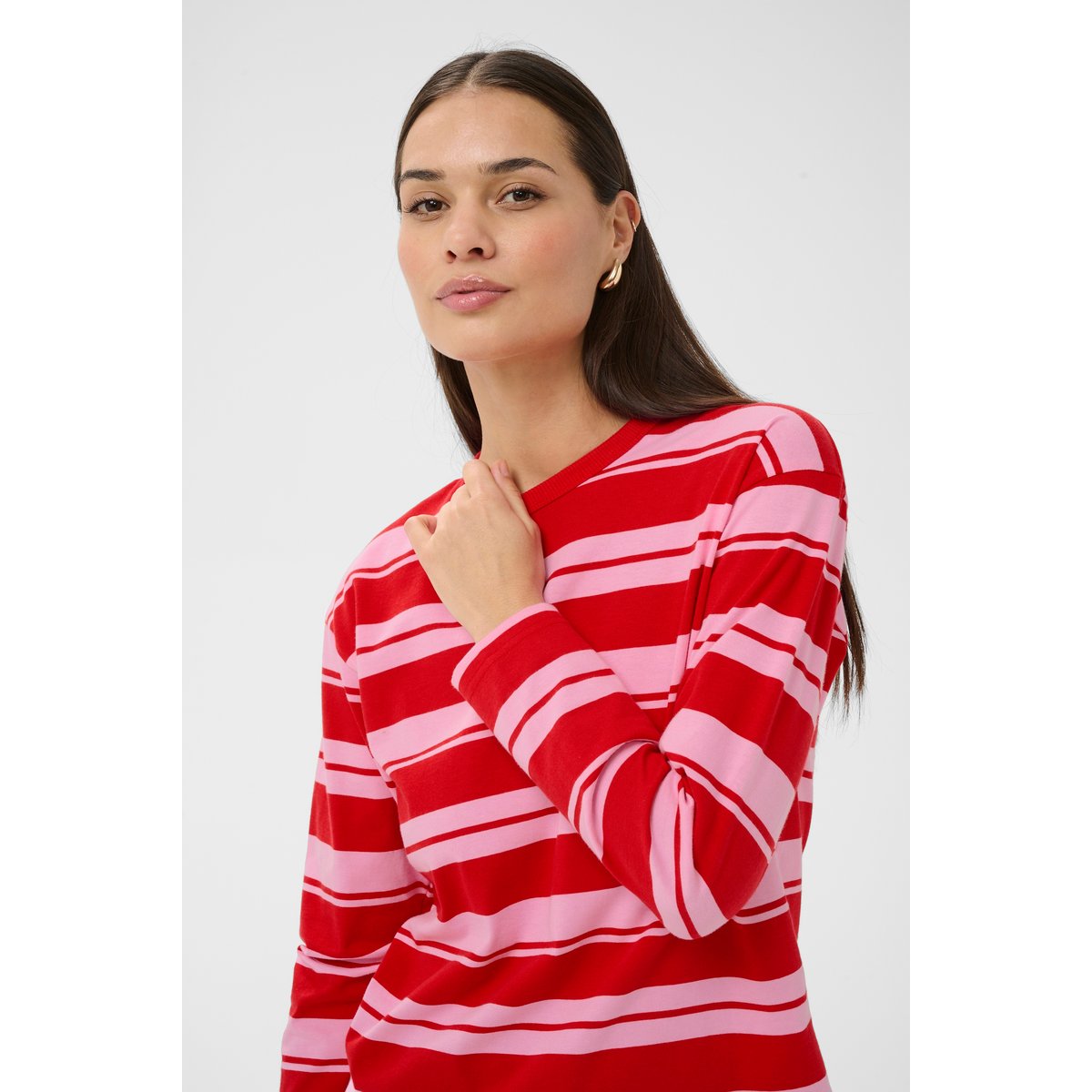T-shirt à manches longues rouge rose true red/pink stripes, KAFFE