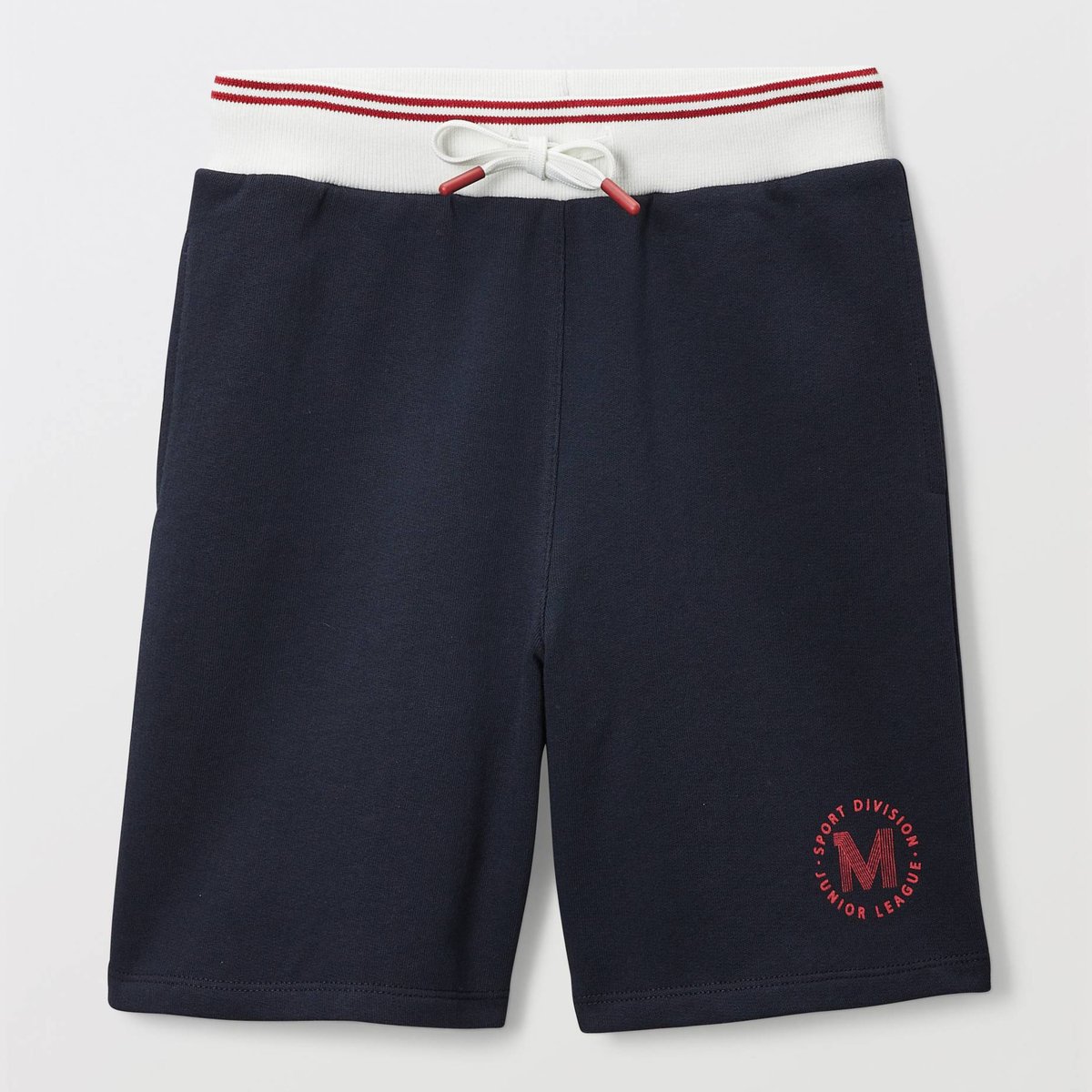 Short sport taille élastiquée en coton marine, MONOPRIX