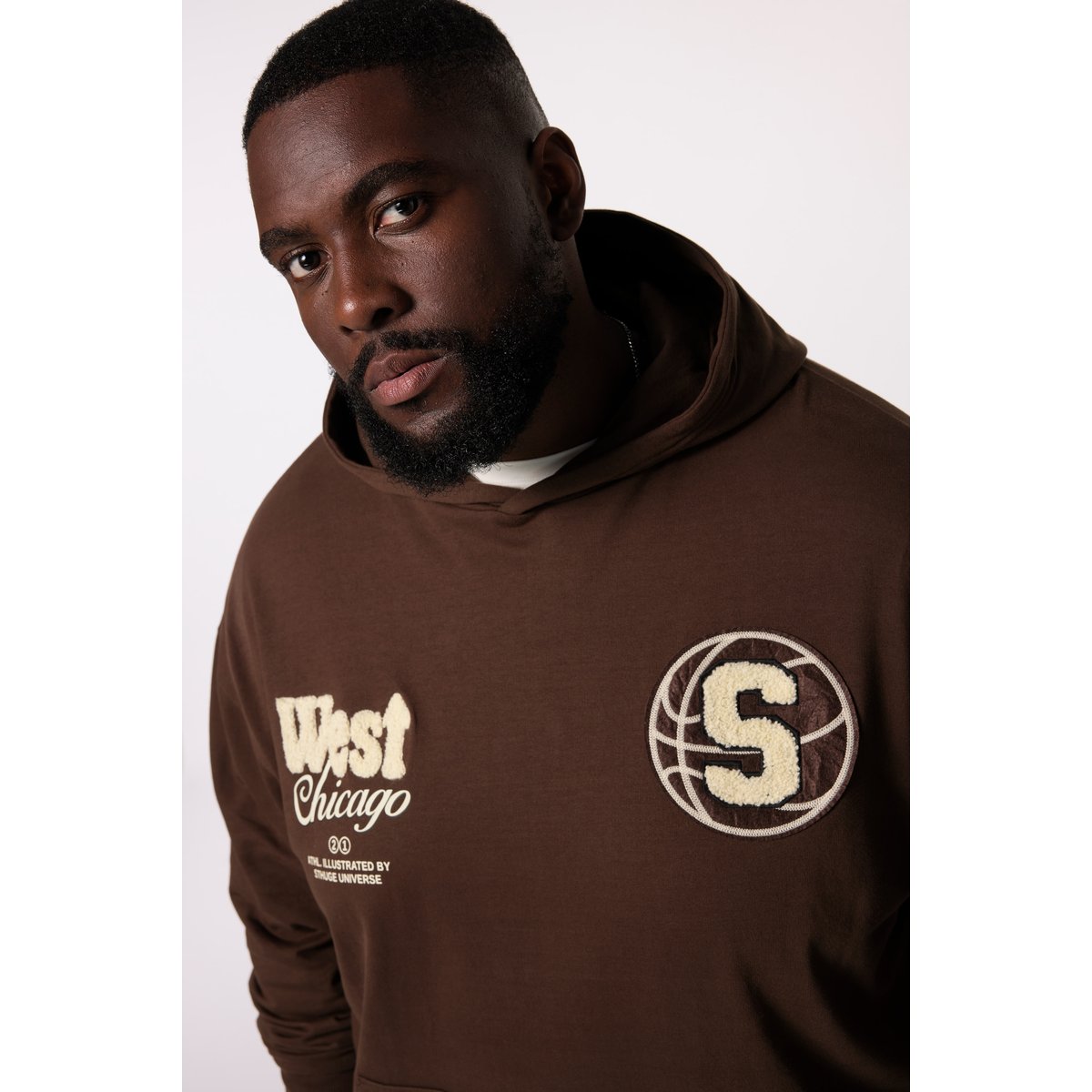 Sweat-shirt à capuche oversize marron foncé, STHUGE