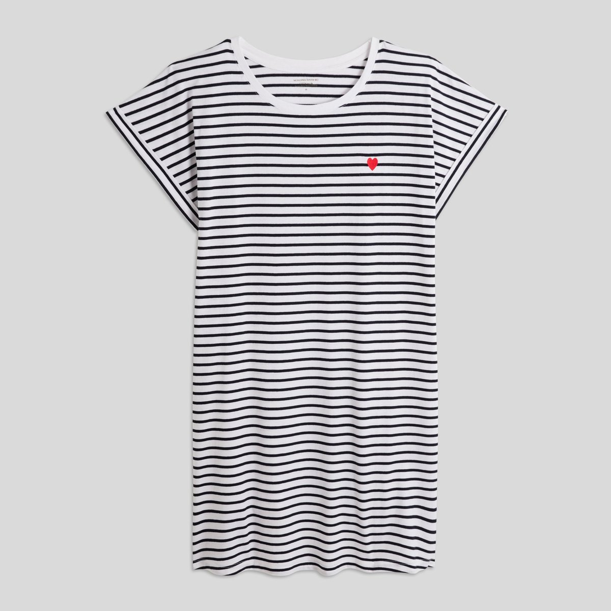 Chemise de nuit manches courtes rayée en coton BIO blanc, MONOPRIX LINGERIE