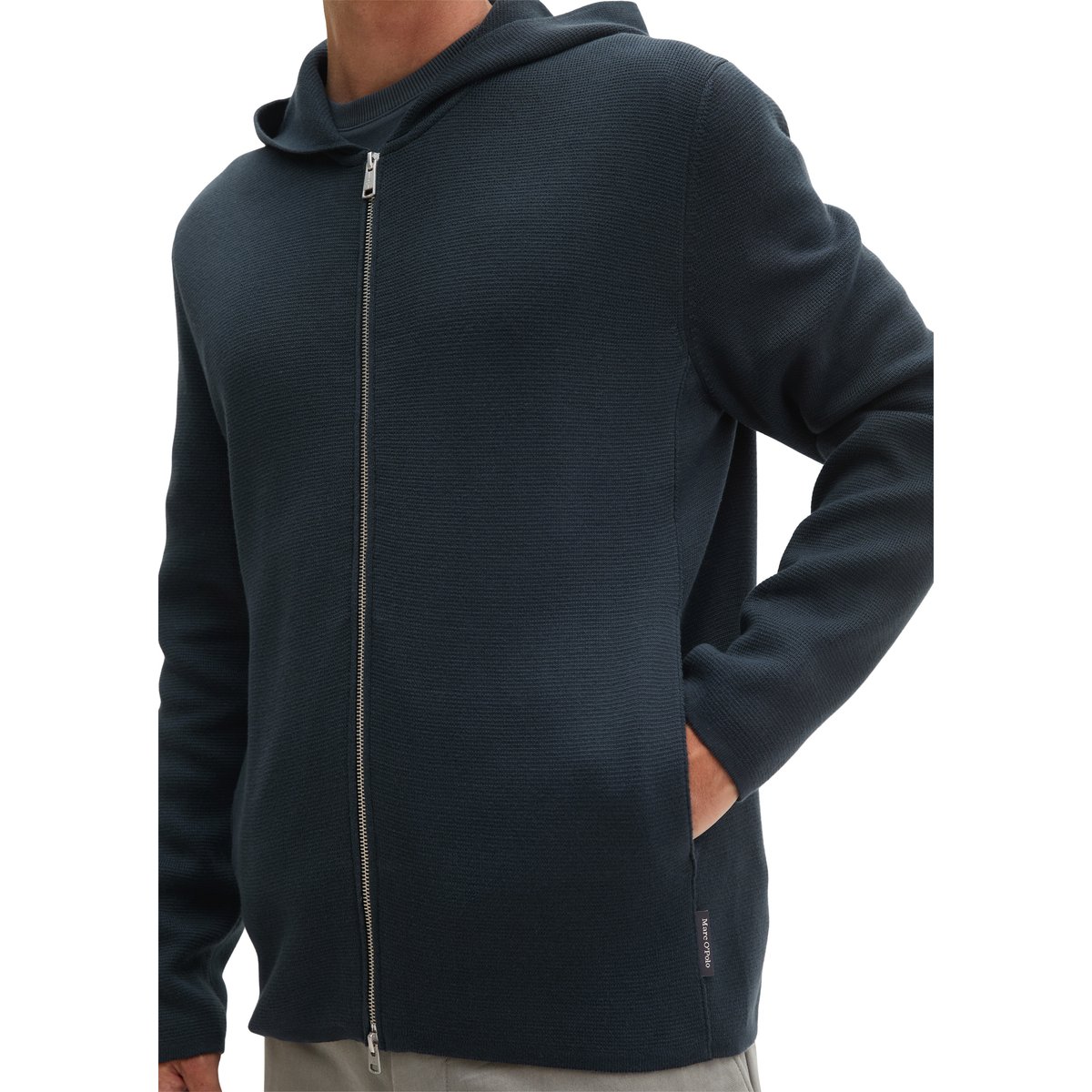 Cardigan à capuche regular en coton biologique certifié bleu, MARC O'POLO