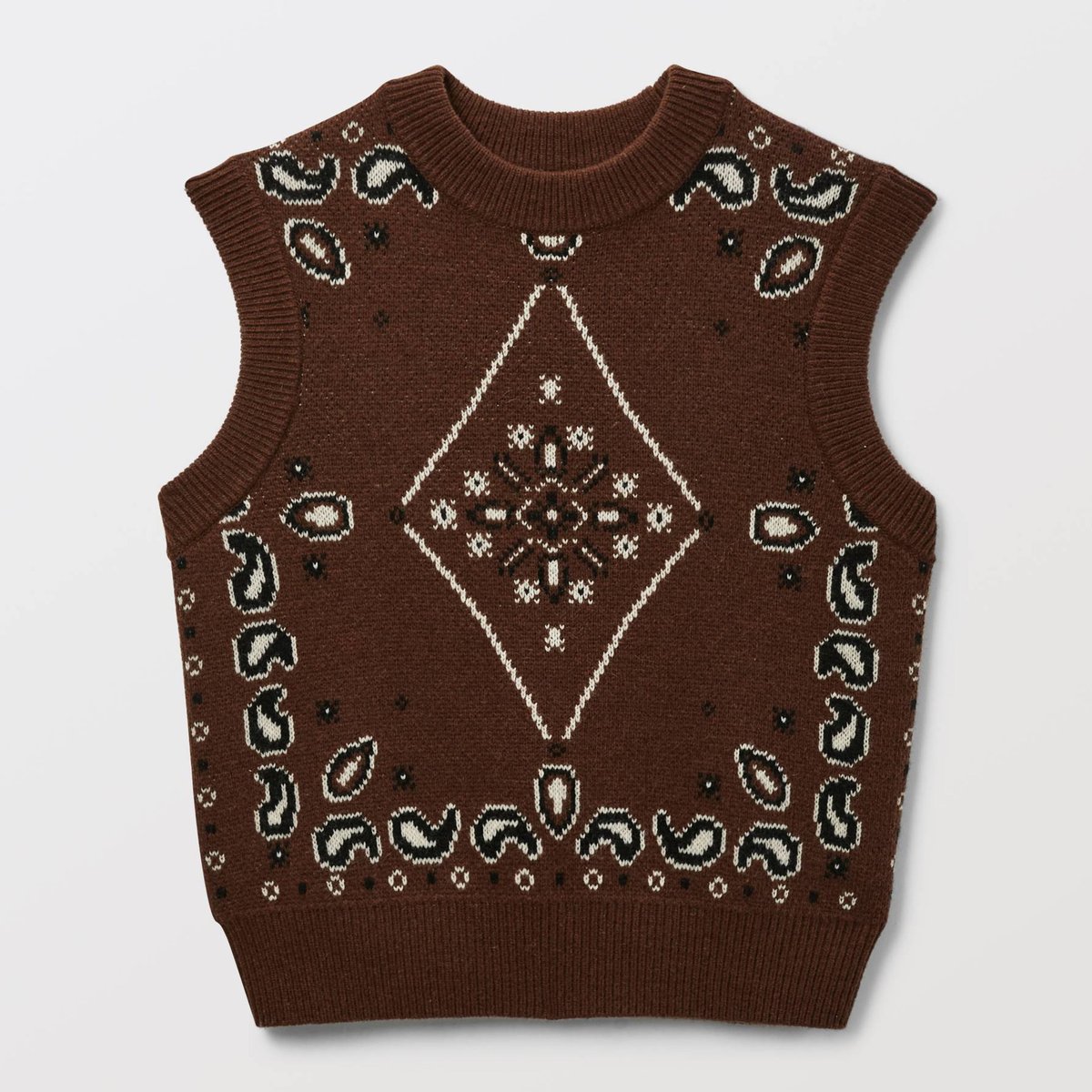 Pull sans manche en jacquard à motifs bandana bison, MONOPRIX