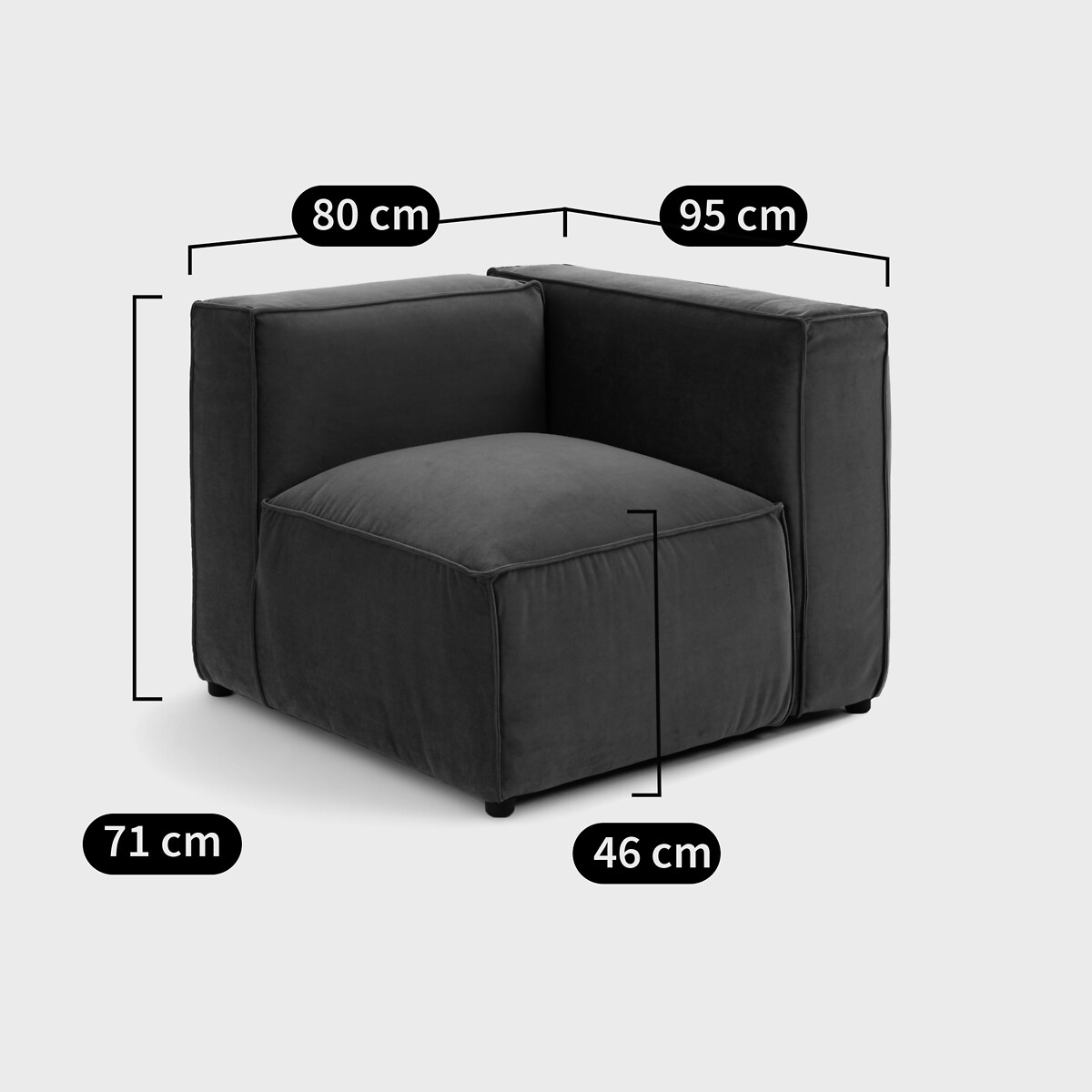 Módulo esquinero para sofá modular, tejido de rizo, SEVEN crudo, LA REDOUTE INTERIEURS
