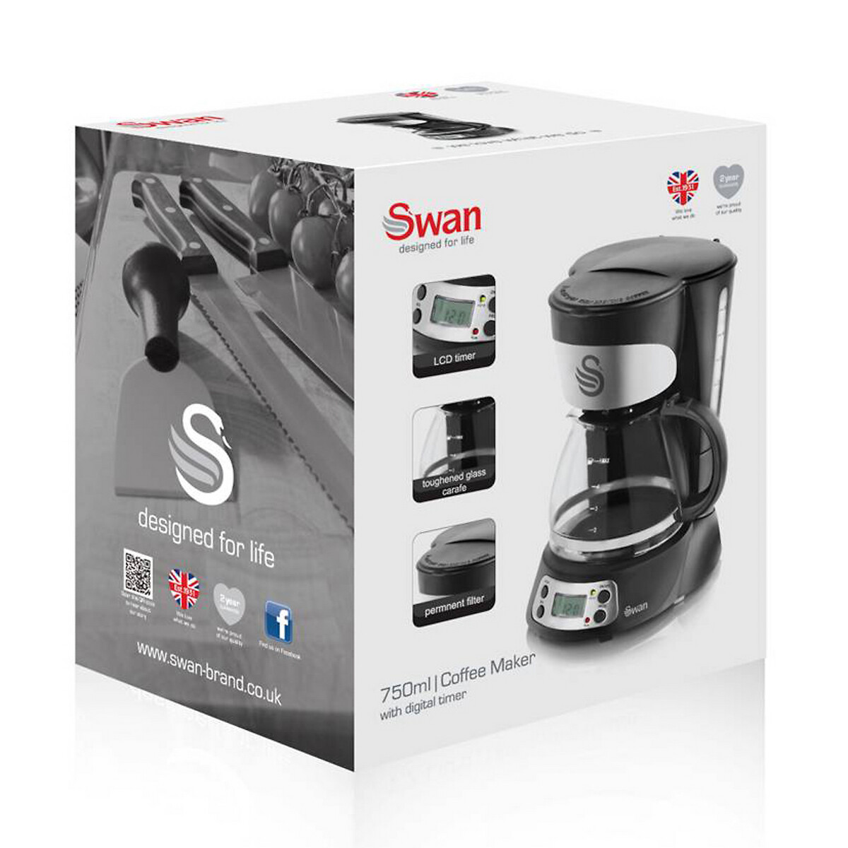 0.75L Programmable Filter Coffee Machine - SK13130 black, SWAN