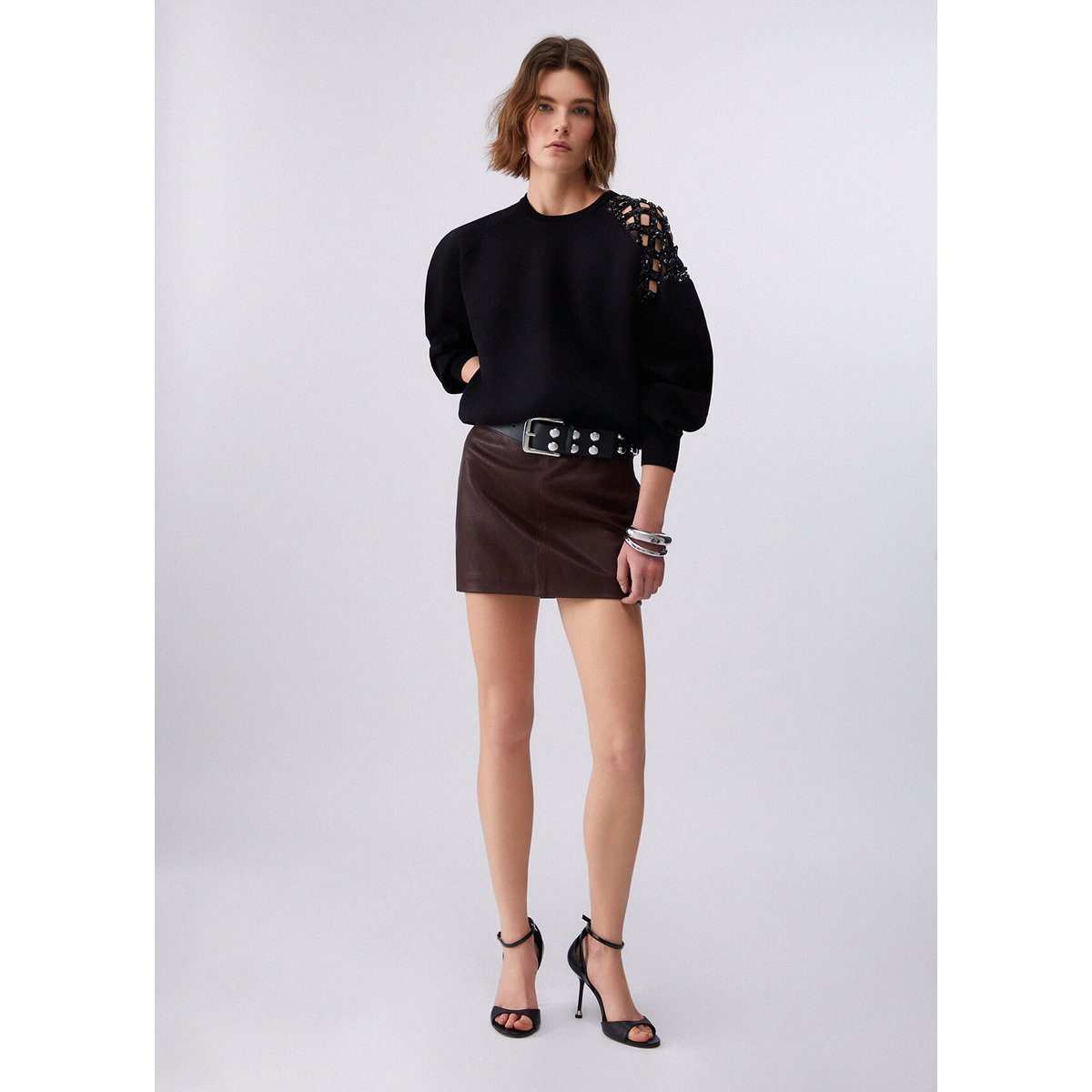 Pull avec broderie de pierres noir, LIU JO