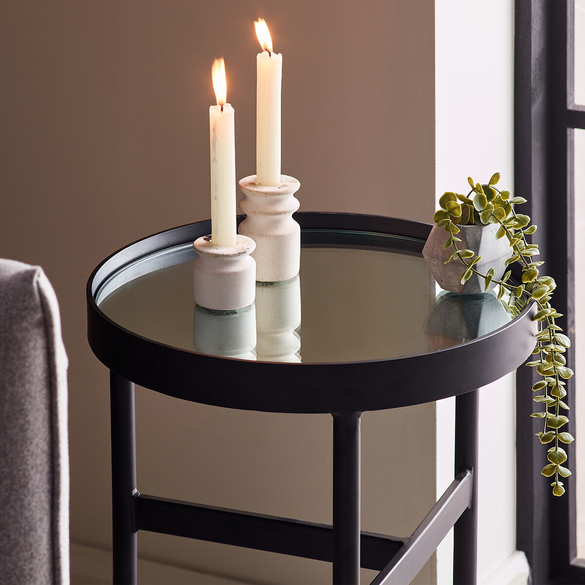 Lennie Mirror Glass Side Table black, SO'HOME