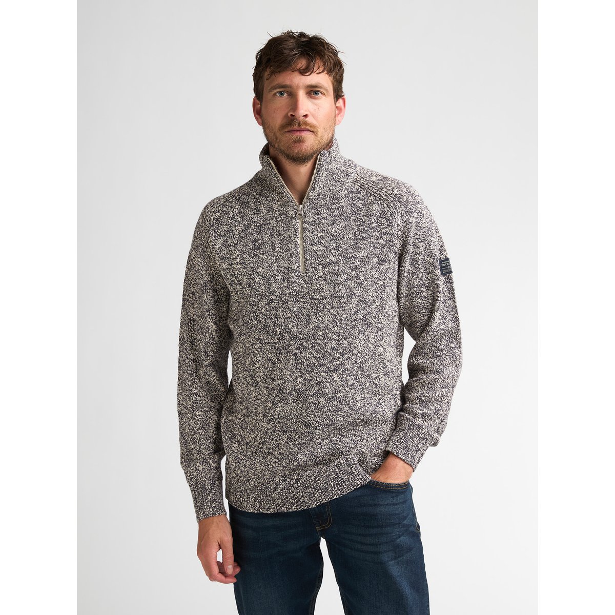 Pull chiné à col montant zippé oakford bleu royal navy, PETROL INDUSTRIES