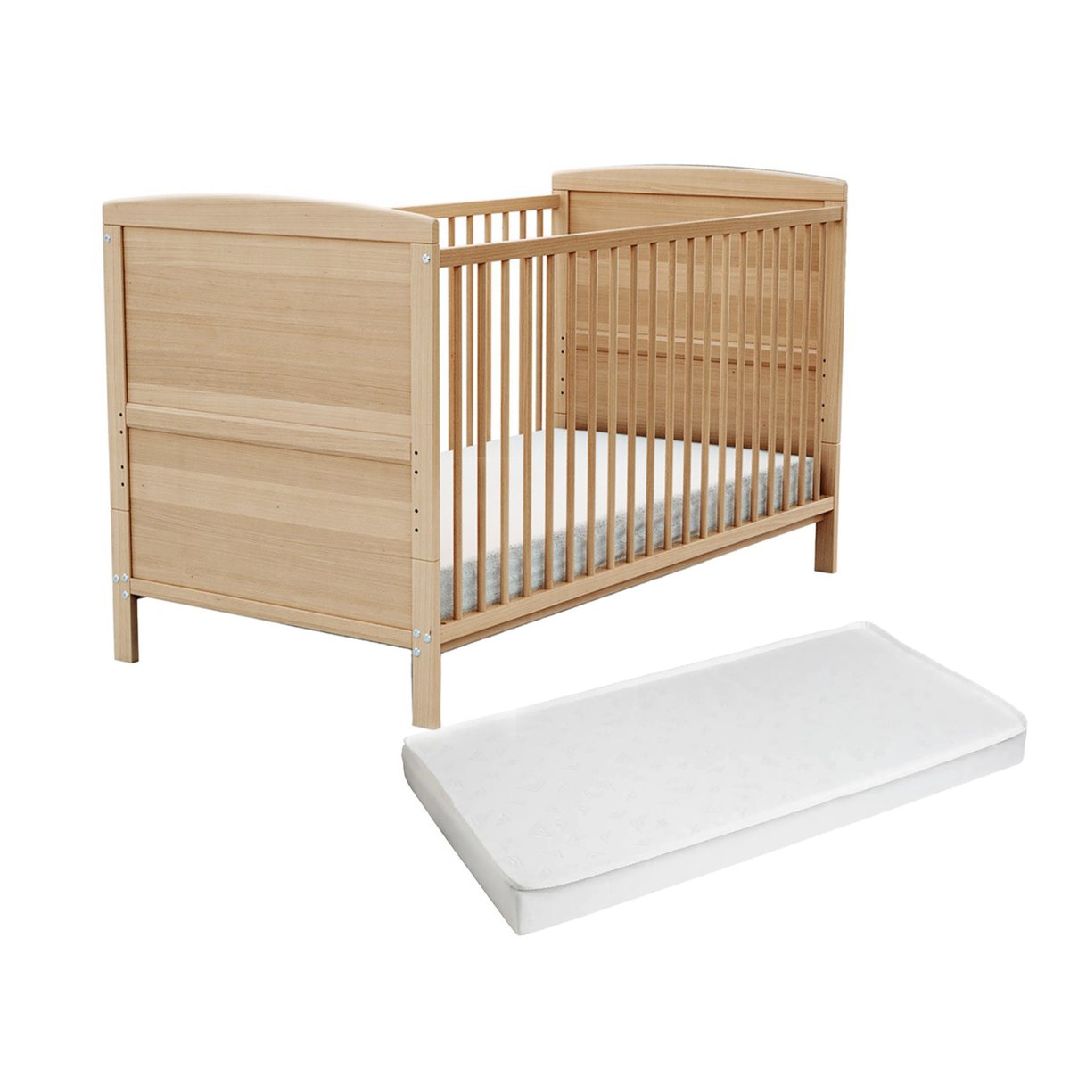 Lit bébé évolutif en bois avec matelas en bois LUNA hêtre verni, AT4