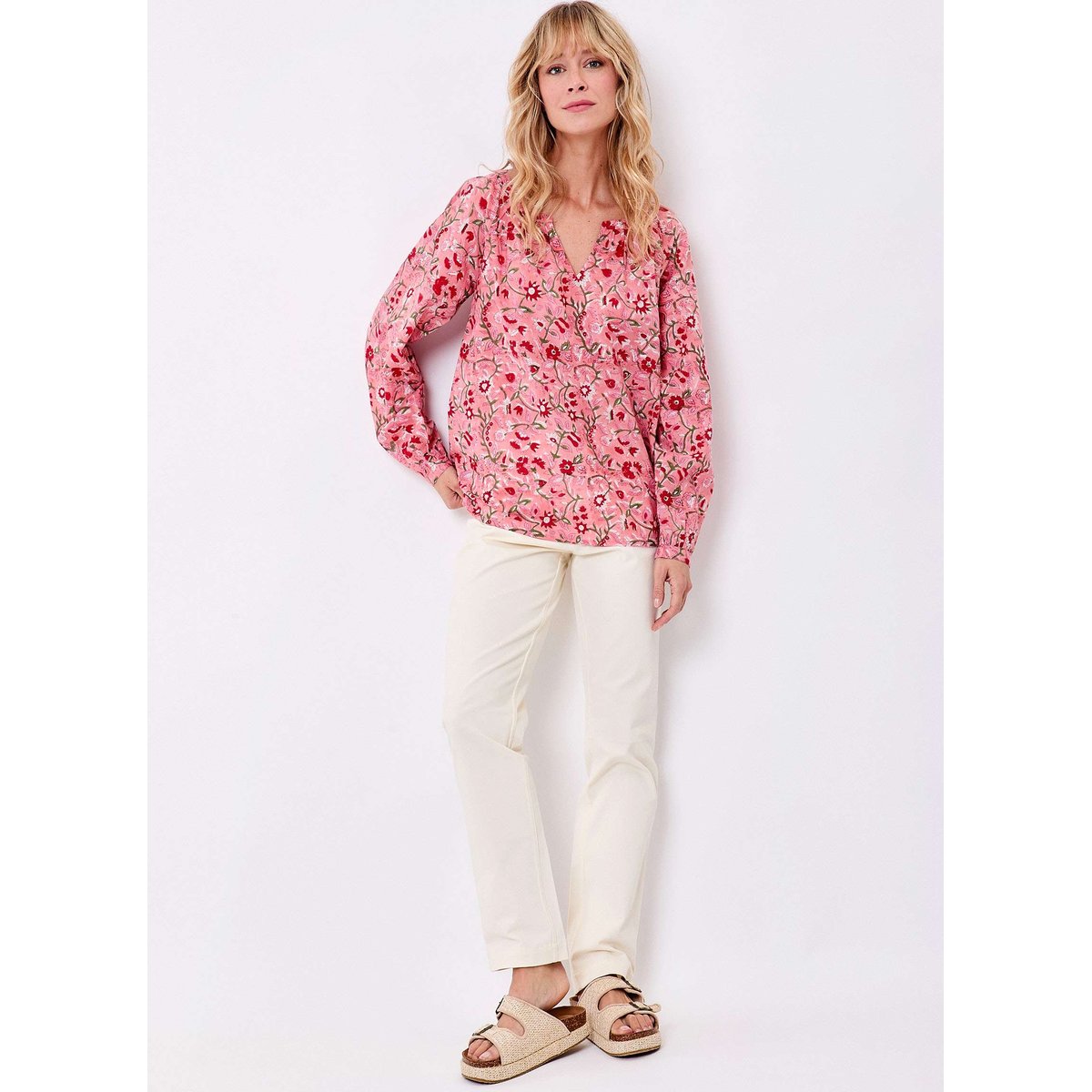 Blouse coton imprimée ample OCO rose clair yumna, LA FIANCÉE