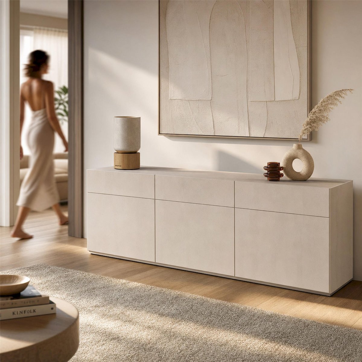 Buffet bas trois portes collection TEEN FLEX beige clair, RECOLLECTION