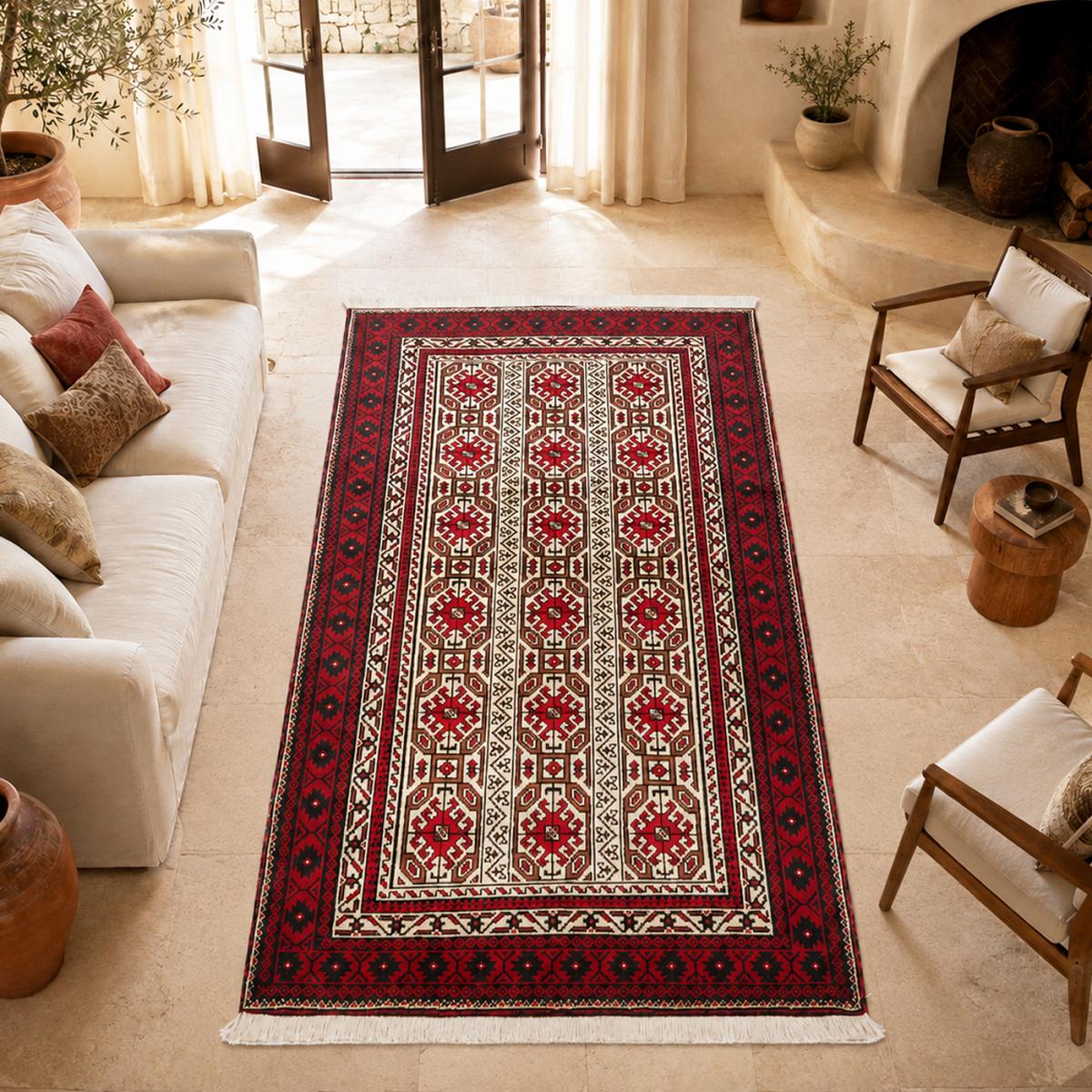 Tapis d'orient, motif oriental authentique, noué à la main, BALUTSCH 5 rouge, beige, marron, UN AMOUR DE TAPIS