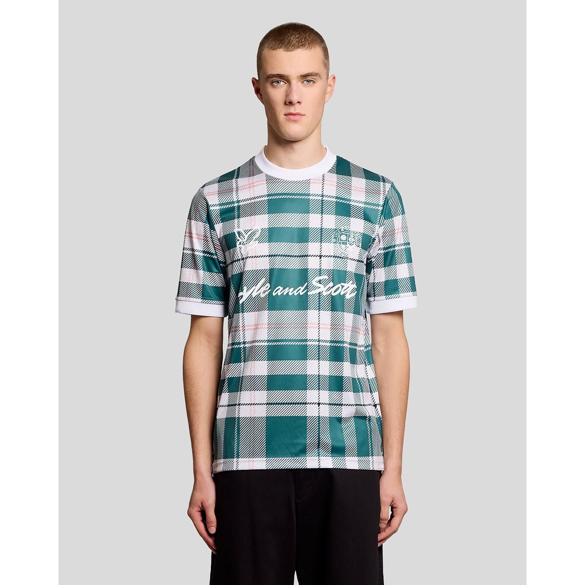 Maillot de football Sports à carreaux tartan vert everglade, LYLE & SCOTT