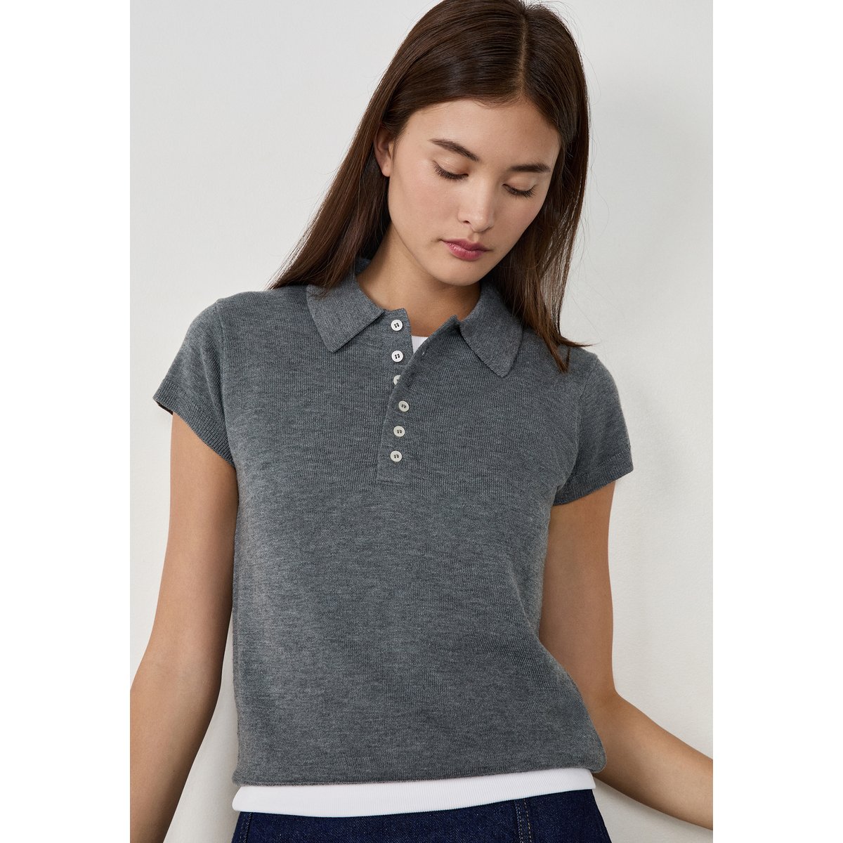 Polo manches courtes à boutons LAIA gris, ETAM