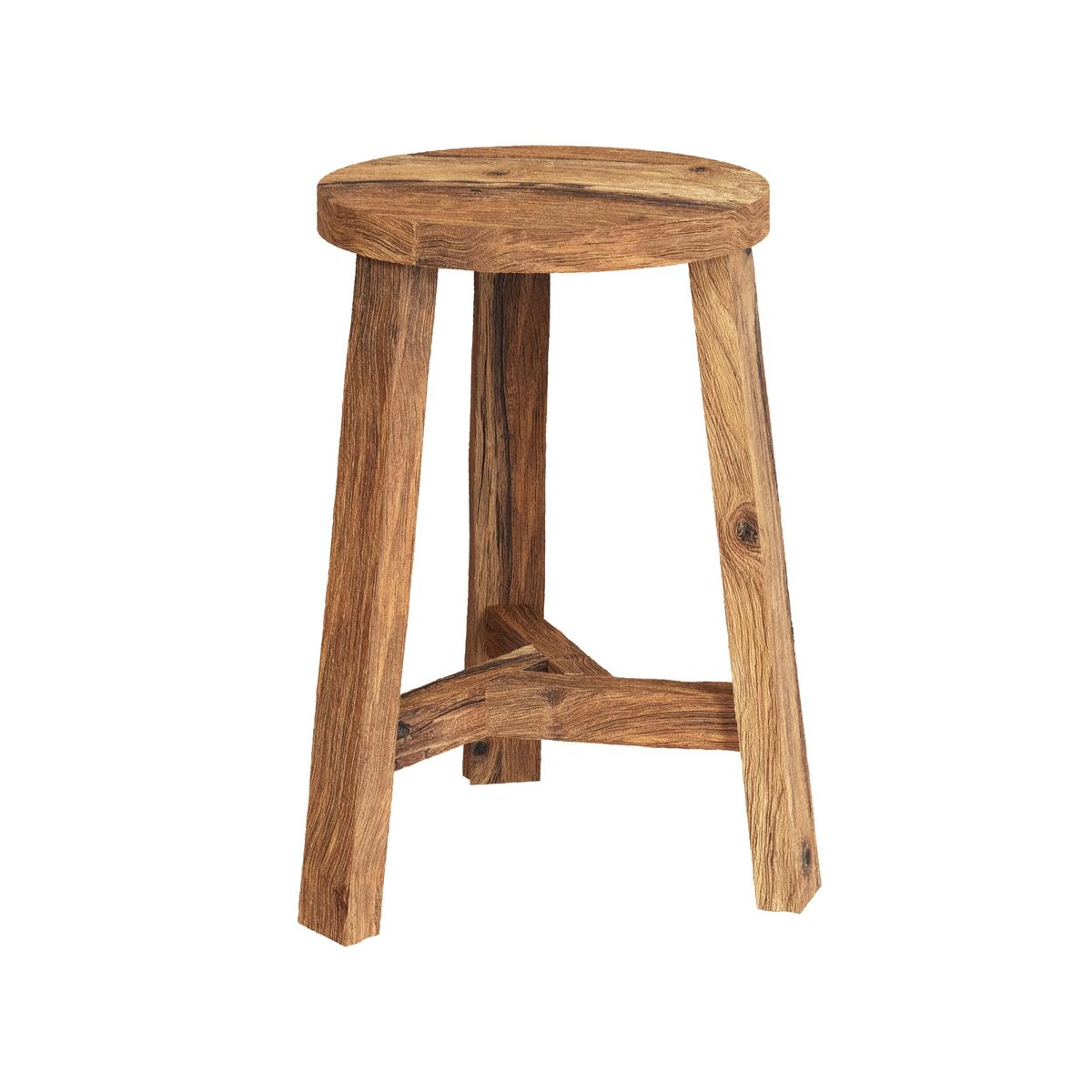 Tabouret rond en bois de teck recyclé H45 cm - LÉA bois, MAISON PAVANE