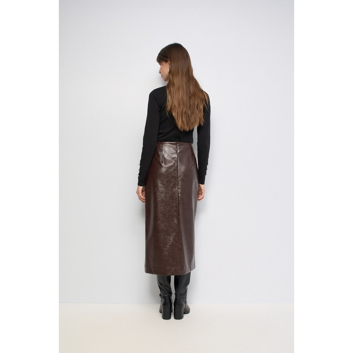 JUPE MIDI EFFET CUIR marron, SALSA JEANS