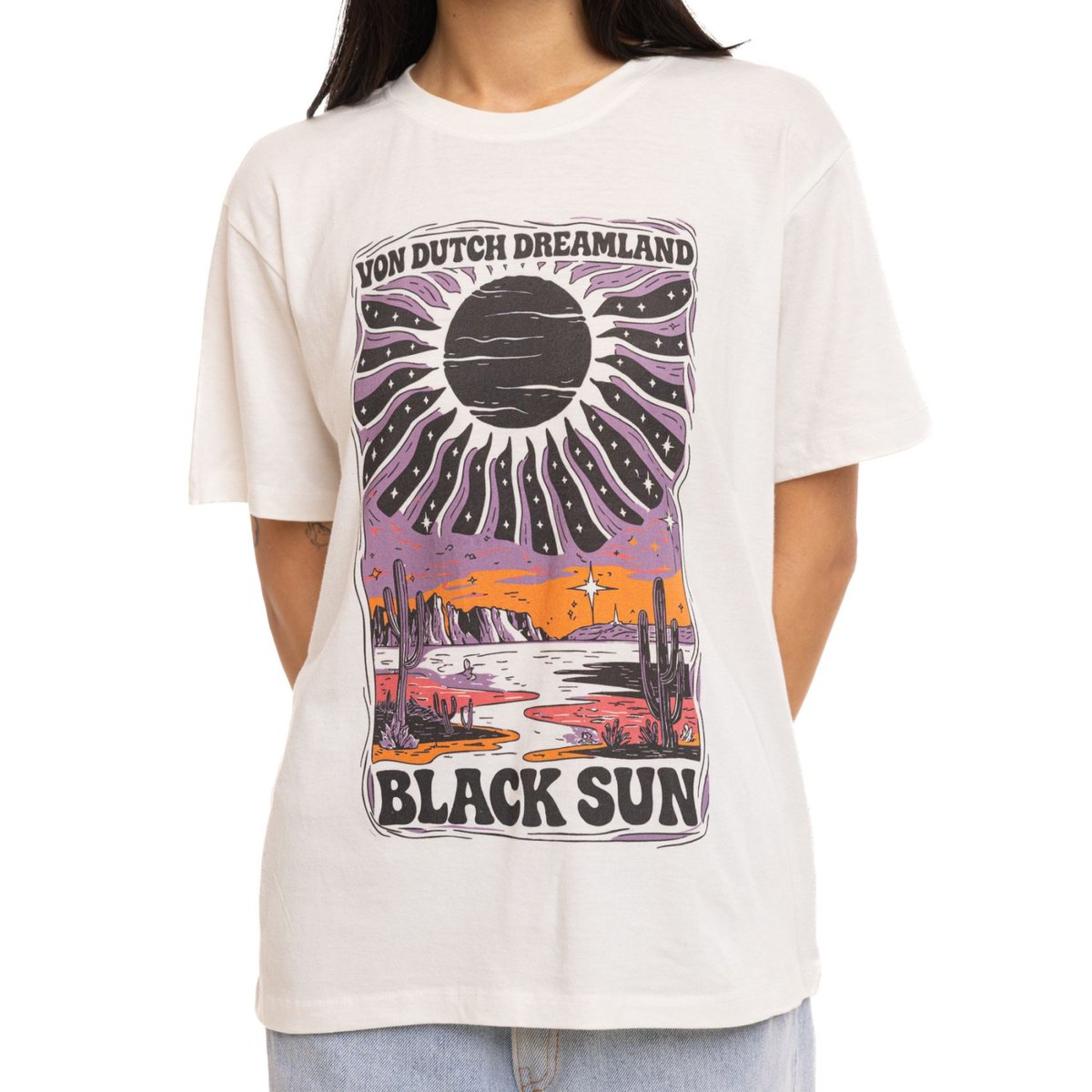 Tee shirt coton SUN blanc cassé/violet/orange/noir, VON DUTCH