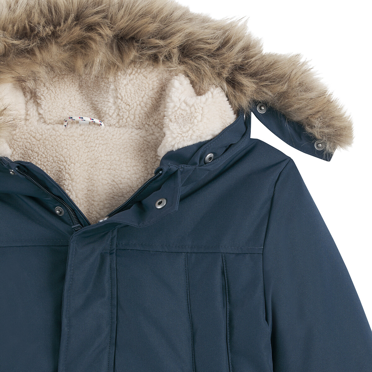 Warm Hooded Parka with Sherpa Lining navy blue, LA REDOUTE COLLECTIONS
