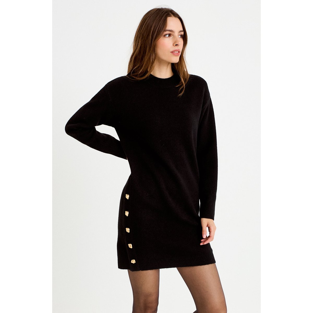 Robe pull droite manches longues noir, CACHE CACHE