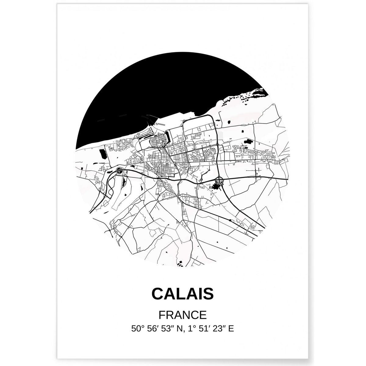 Affiche Carte Calais blanc, L'AFFICHERIE